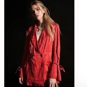 Free People Red Velvet Double-Breasted Blazer